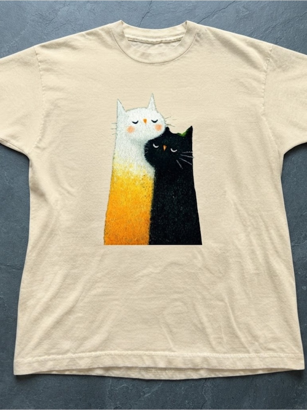 Cream Beige Cute Cat Graphic T-Shirt Gildan Animal Art Tee
